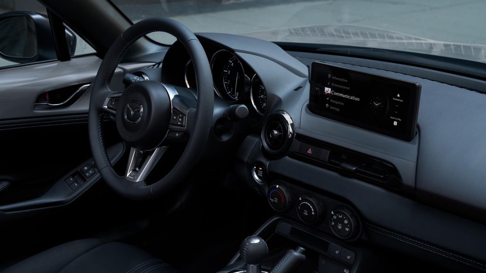 Two-seat cabin of the Mazda MX-5 Miata